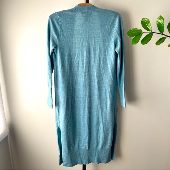 Tahari 100% Merino Wool Long Longline Open Knit Cardigan Sweater Ice Blue Small - Picture 4 of 10